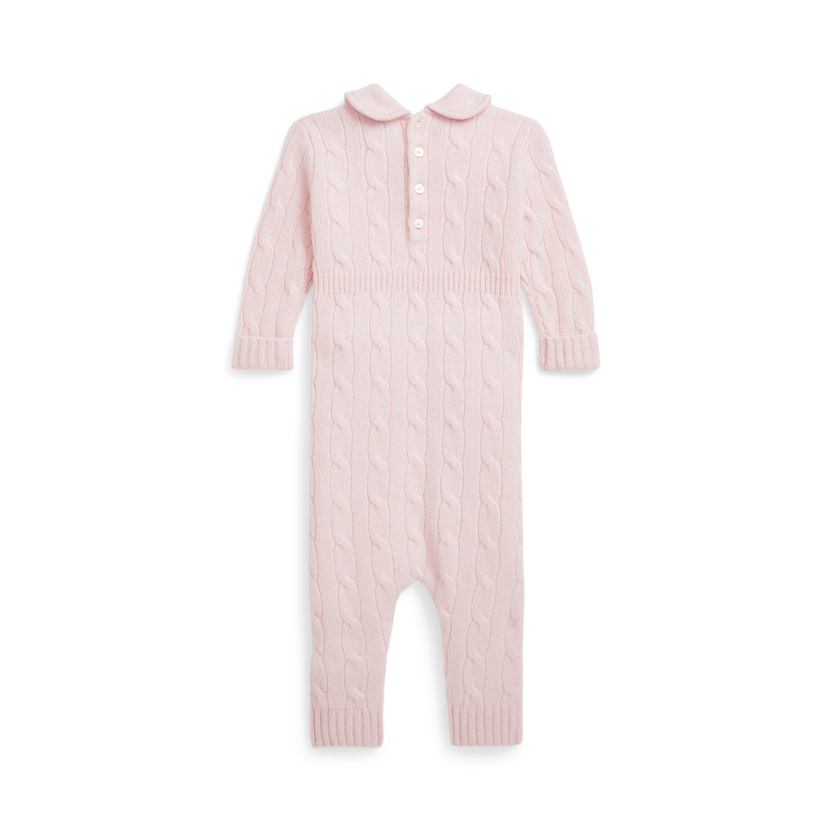 Long-Sleeve Cashmere Cable Knit Coverall in Morning Pink