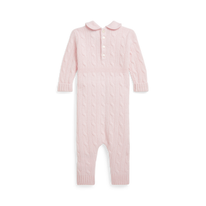 Long-Sleeve Cashmere Cable Knit Coverall in Morning Pink