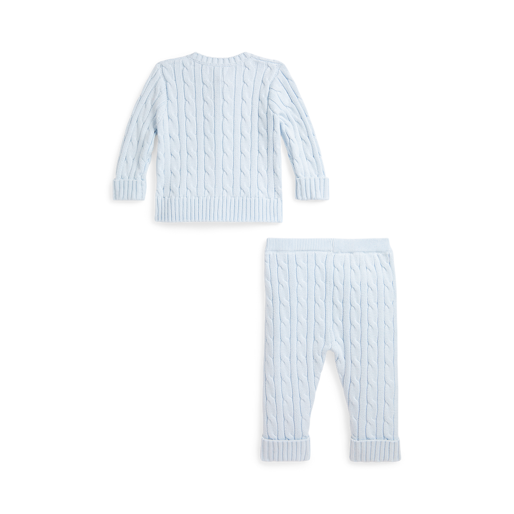 Long-Sleeve Cotton Cable Knit Cardigan with Matching Pant