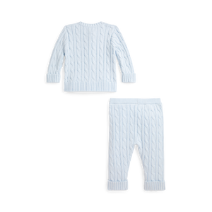 Long-Sleeve Cotton Cable Knit Cardigan with Matching Pant