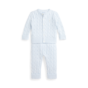 Long-Sleeve Cotton Cable Knit Cardigan with Matching Pant