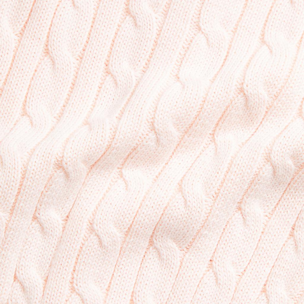 Long-Sleeve Cotton Cable Knit Cardigan with Matching Pant in Morning Pink