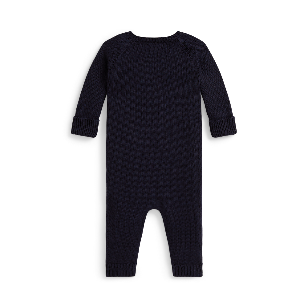Long-Sleeve Combed Cotton Flag Sweater Coverall in Navy