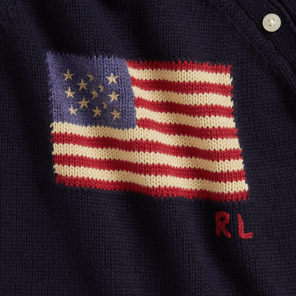 Long-Sleeve Combed Cotton Flag Sweater Coverall in Navy