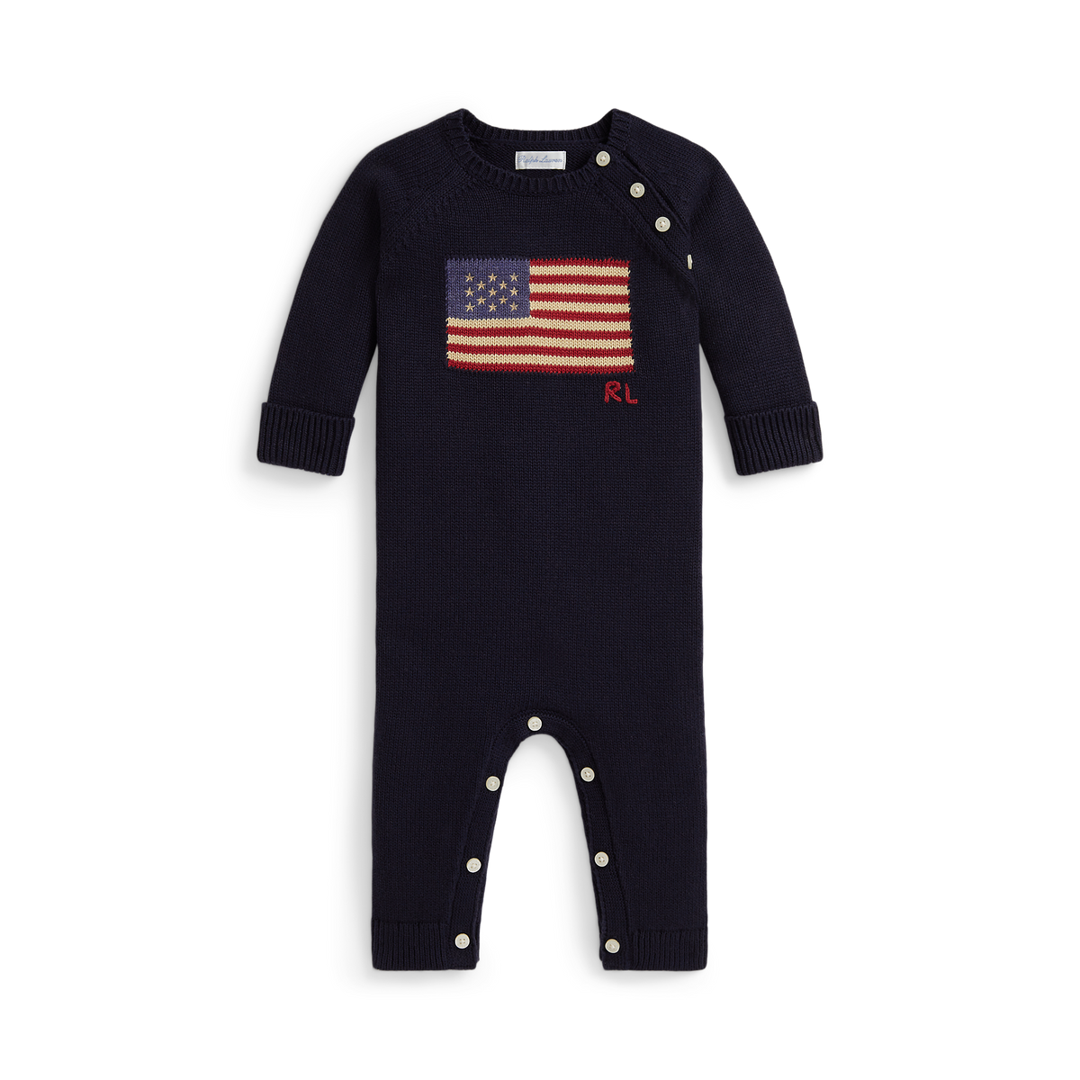 Long-Sleeve Combed Cotton Flag Sweater Coverall in Navy