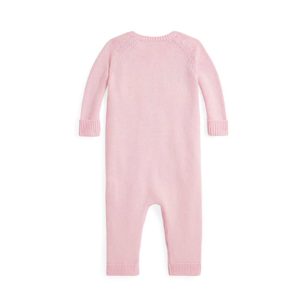 Long-Sleeve Combed Cotton Flag Sweater Coverall in Pink