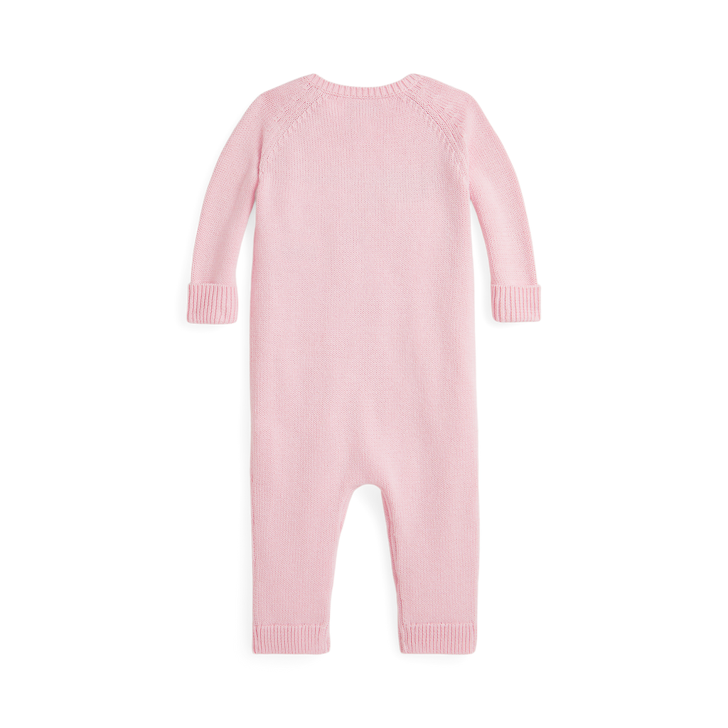 Long-Sleeve Combed Cotton Flag Sweater Coverall in Pink