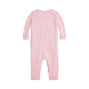 Long-Sleeve Combed Cotton Flag Sweater Coverall in Pink