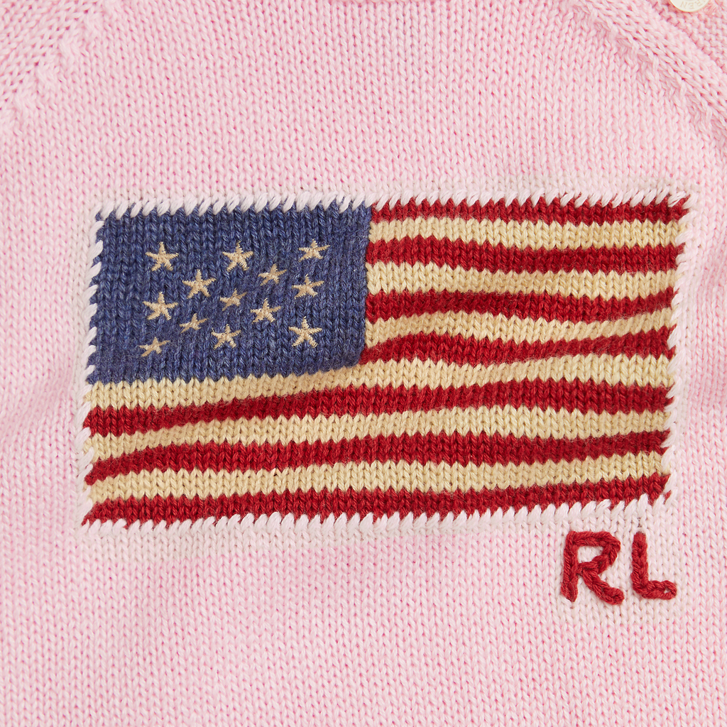 Long-Sleeve Combed Cotton Flag Sweater Coverall in Pink