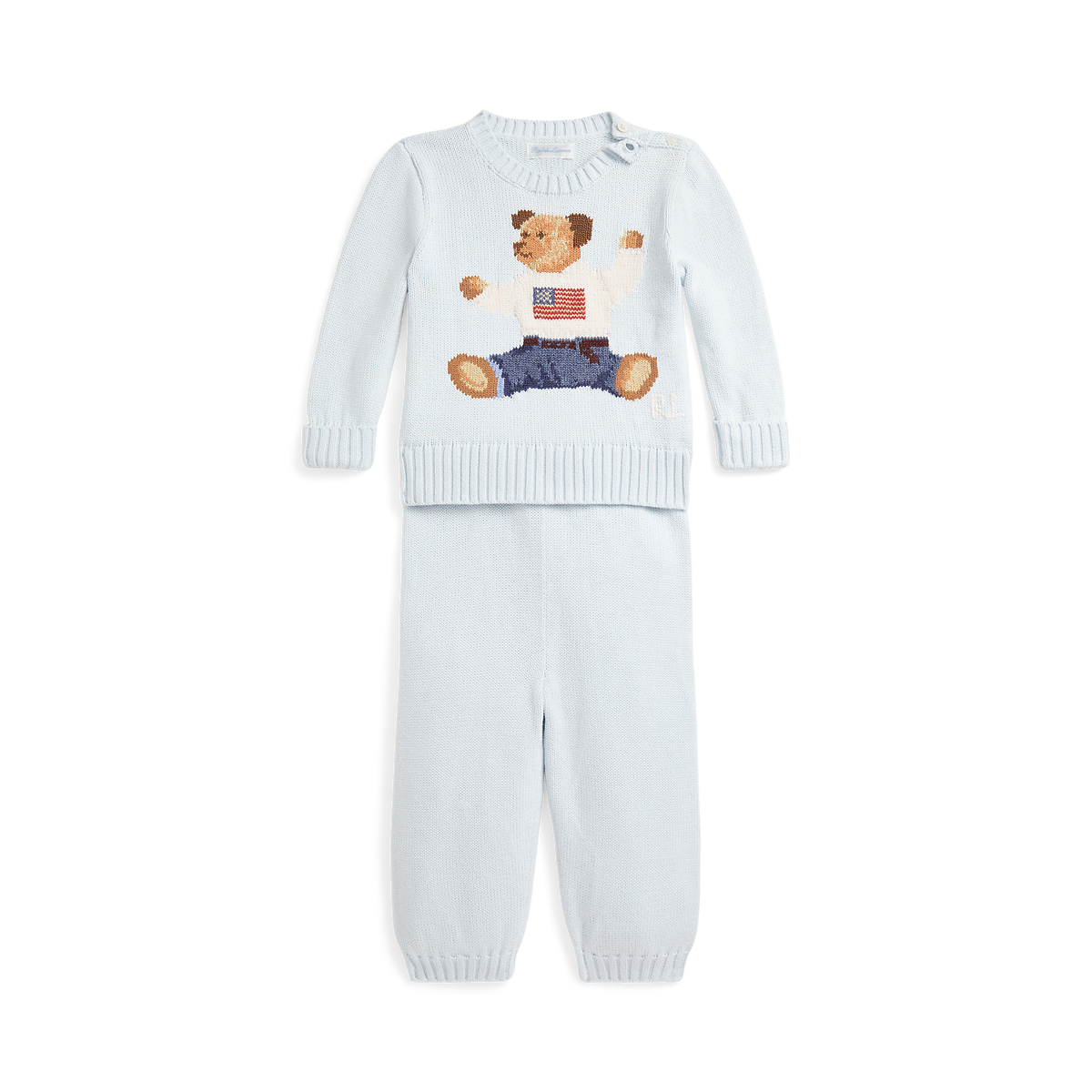Long-Sleeve Cotton Novelty Flag Bear Sweater with Matching Pant