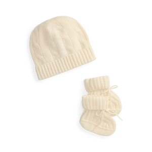 Cashmere Baby Hat with Bootie in Warm White