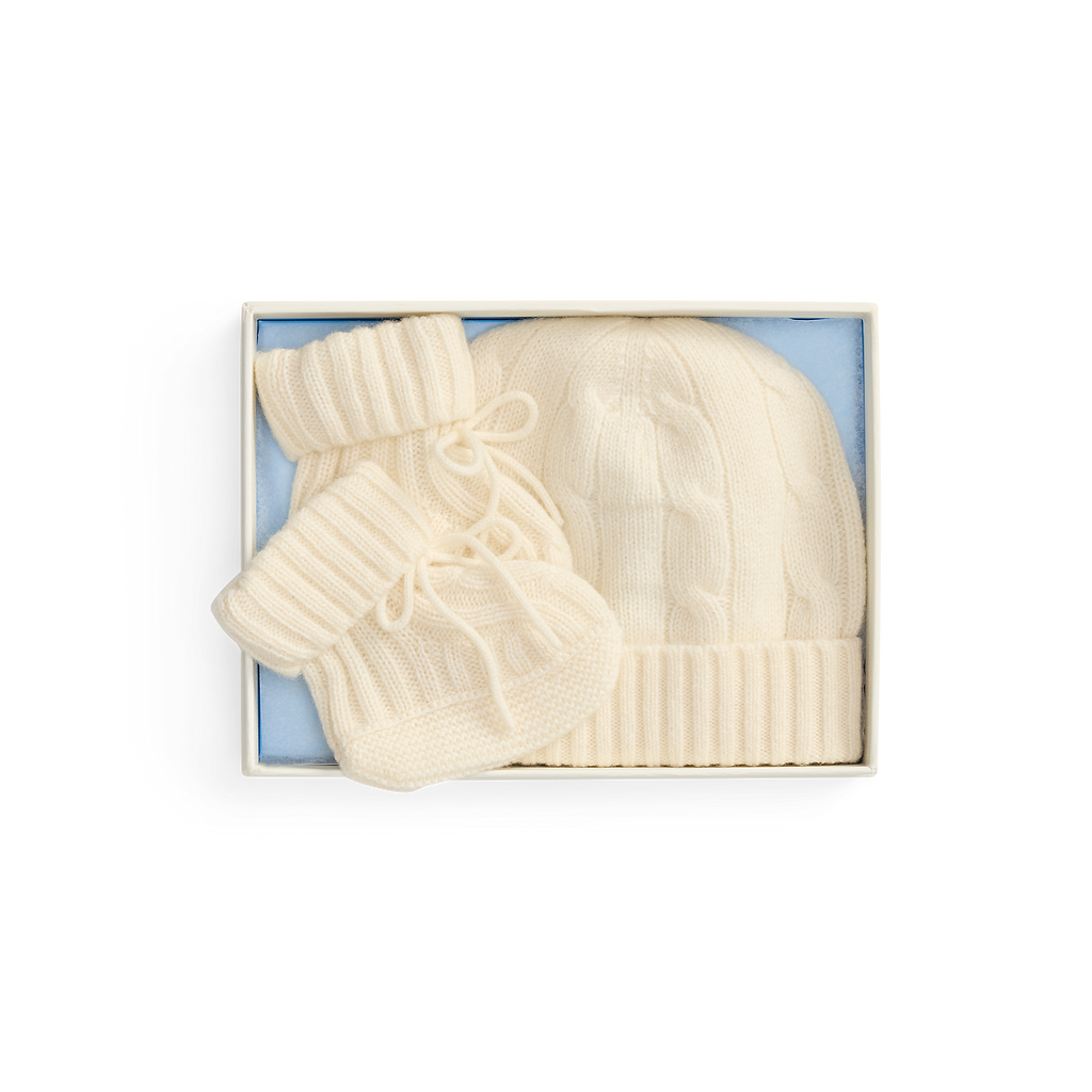 Cashmere Baby Hat with Bootie in Warm White