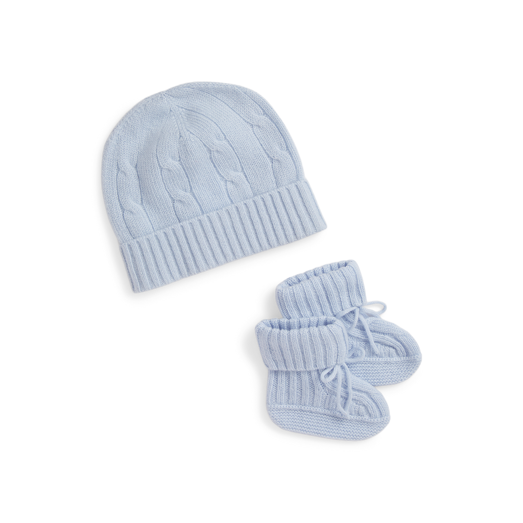 Cashmere Baby Hat with Bootie in Pearl Blue