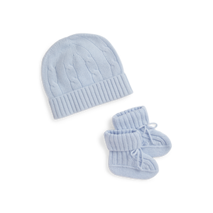 Cashmere Baby Hat with Bootie in Pearl Blue