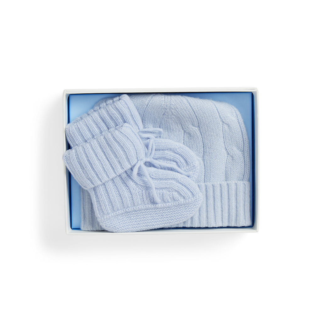 Cashmere Baby Hat with Bootie in Pearl Blue