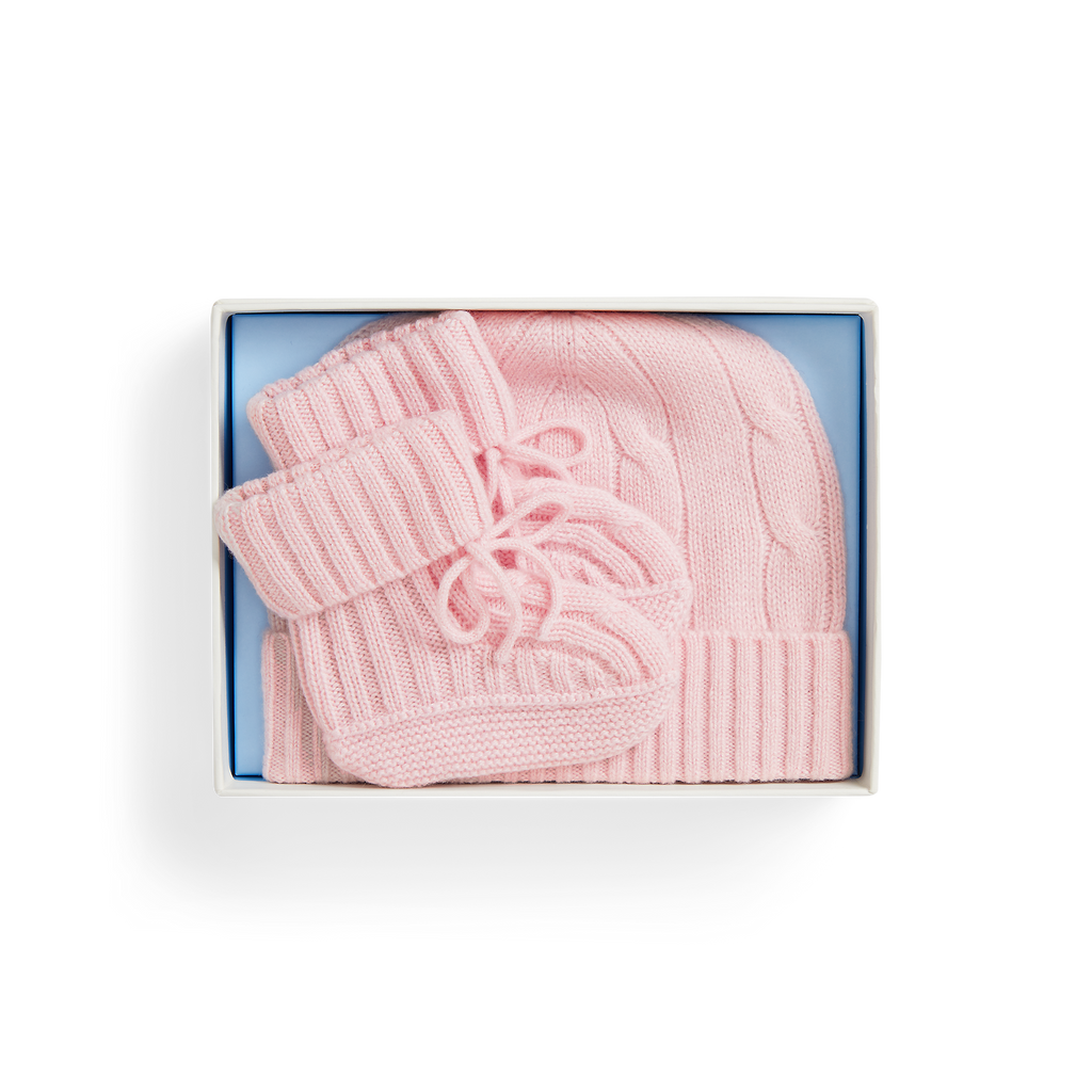 Cashmere Baby Hat with Bootie in Morning Pink
