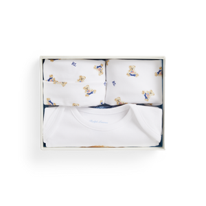 Long-Sleeve Interlock Novelty Bear Set in White Box Set, Set of 3