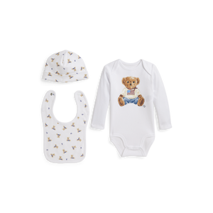 Long-Sleeve Interlock Novelty Bear Set in White Box Set, Set of 3