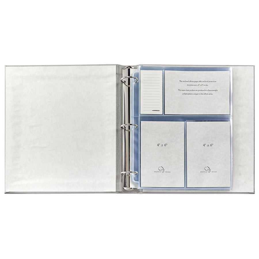 Large 3-Ring Clear Pocket Album in Wine Pebble Grain Leather