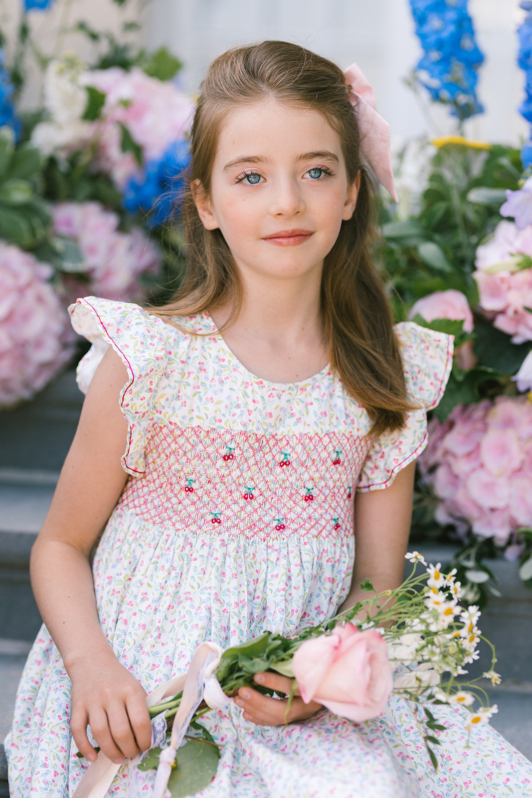 Alizee Cherry Ruffled Sleeve Empire Dress