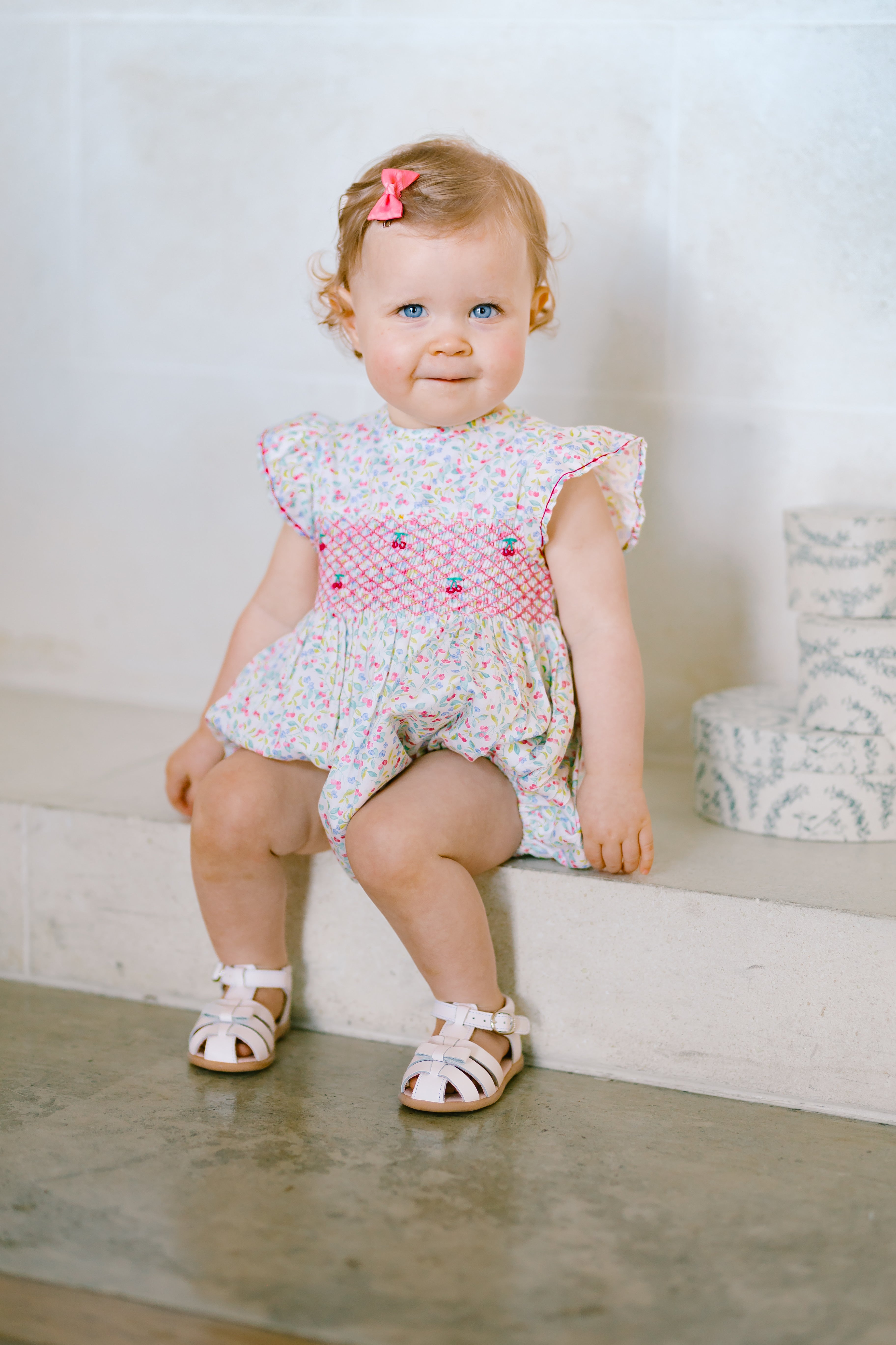 Alizee Cherry Ruffled Sleeve Bubble Romper