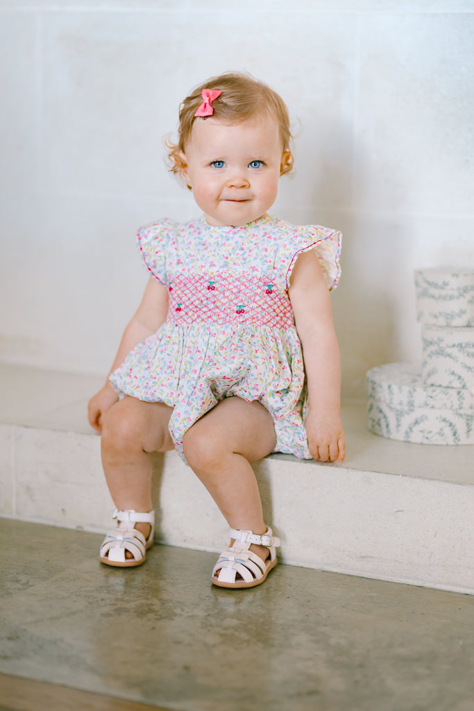 Alizee Cherry Ruffled Sleeve Bubble Romper