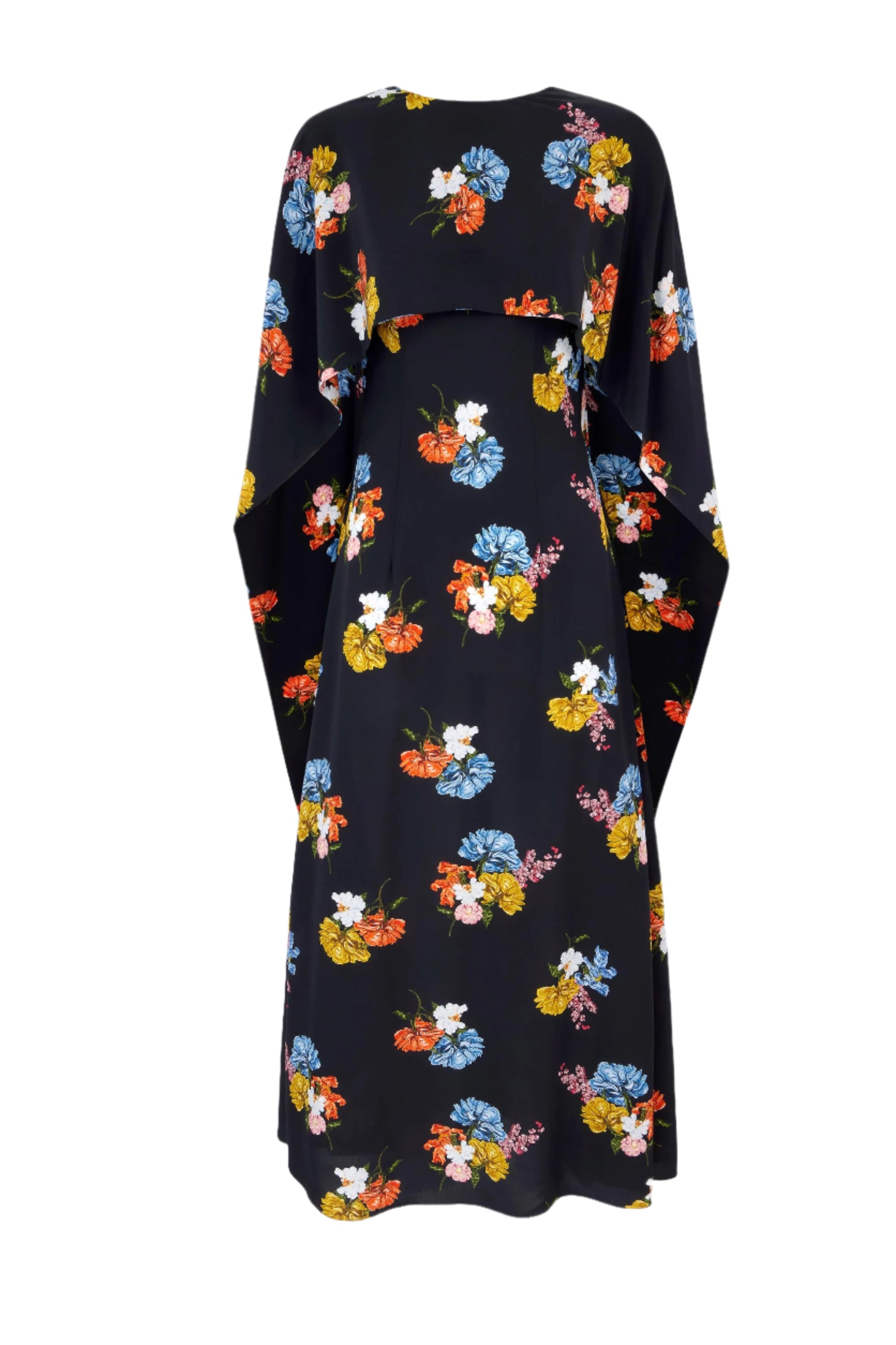 Alphonse Dress In Retro Bouquet On Black Silk Crepe De Chine