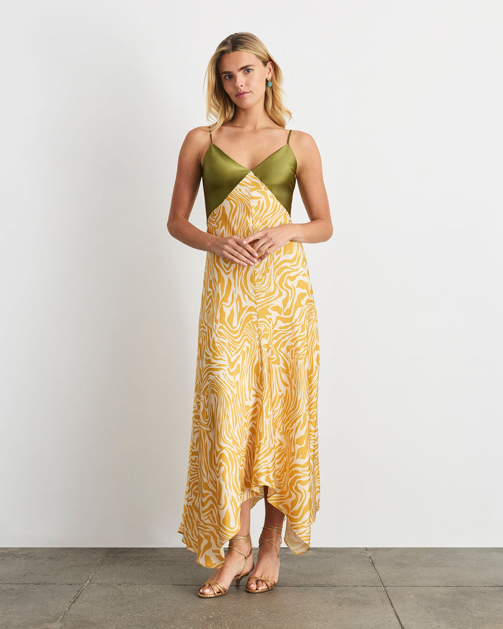 Amanda Dress in Ochre/Cream Multi