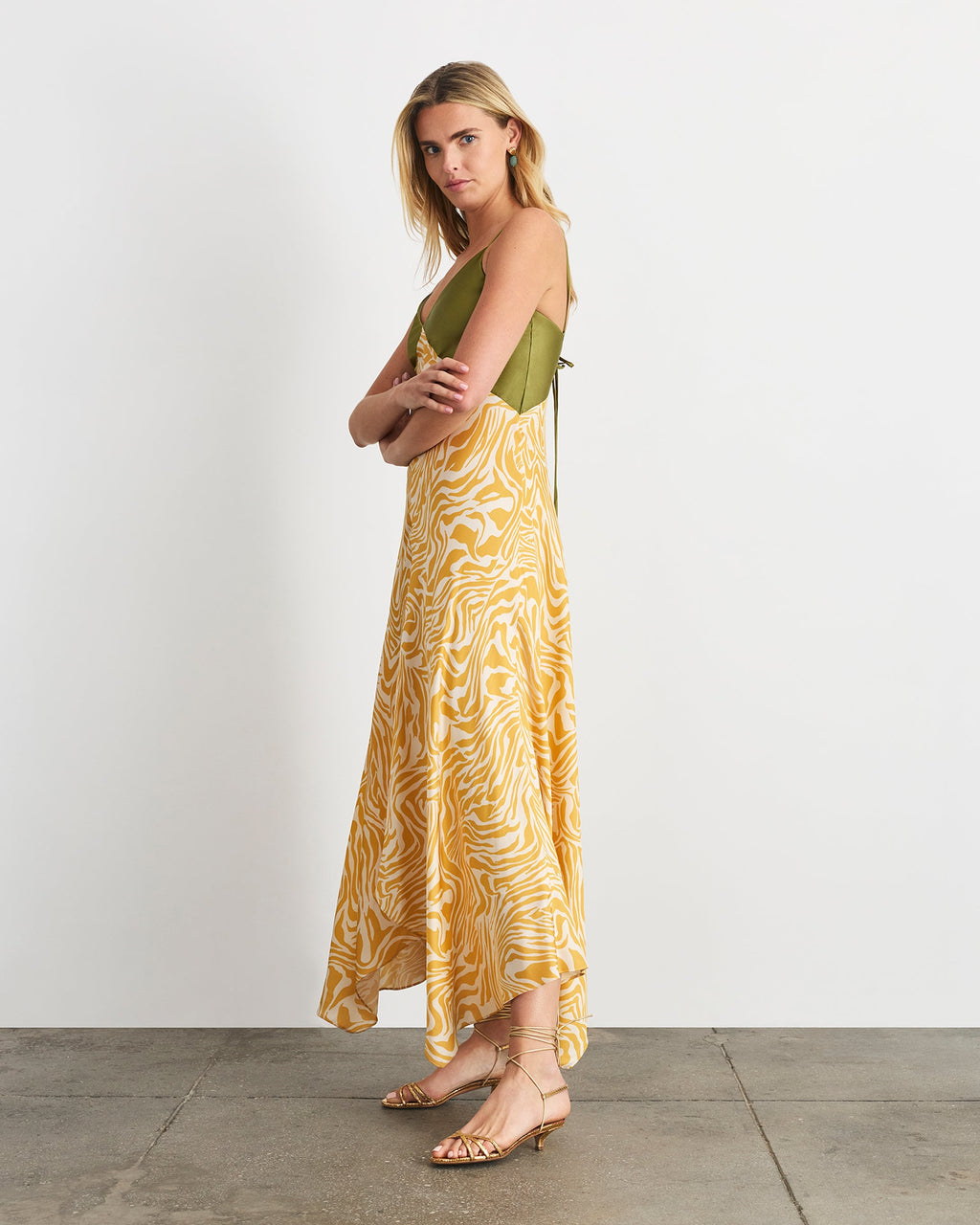 Amanda Dress in Ochre/Cream Multi