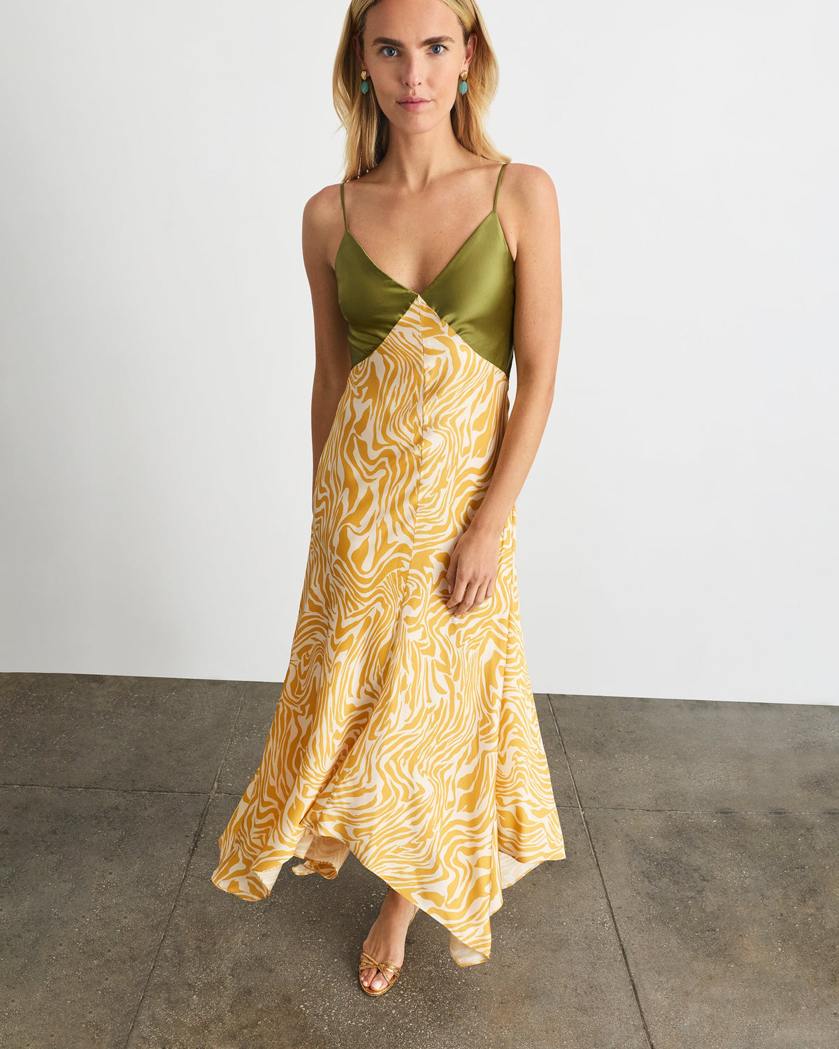 Amanda Dress in Ochre/Cream Multi