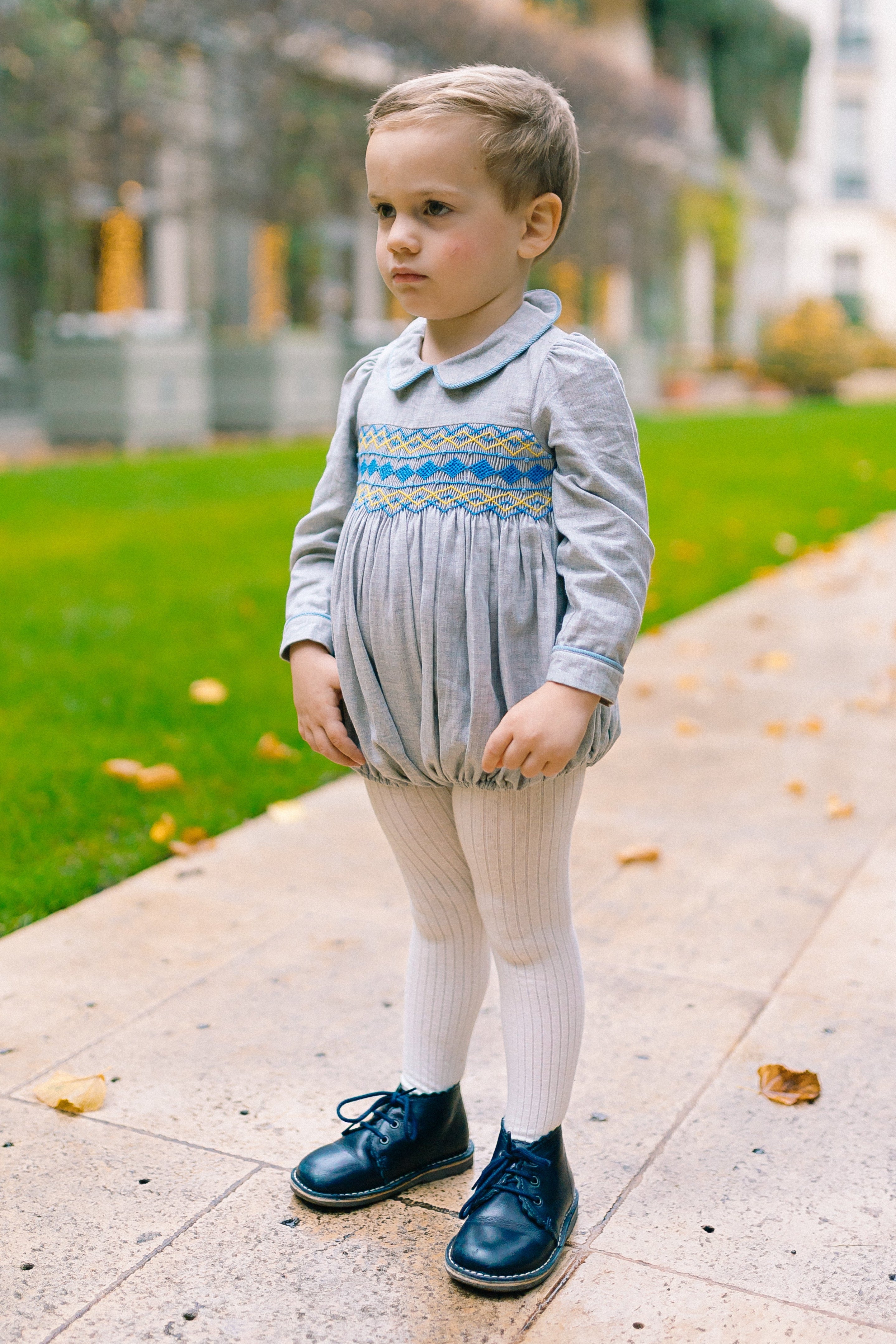 Ambre Flannel Grey Smocked Romper