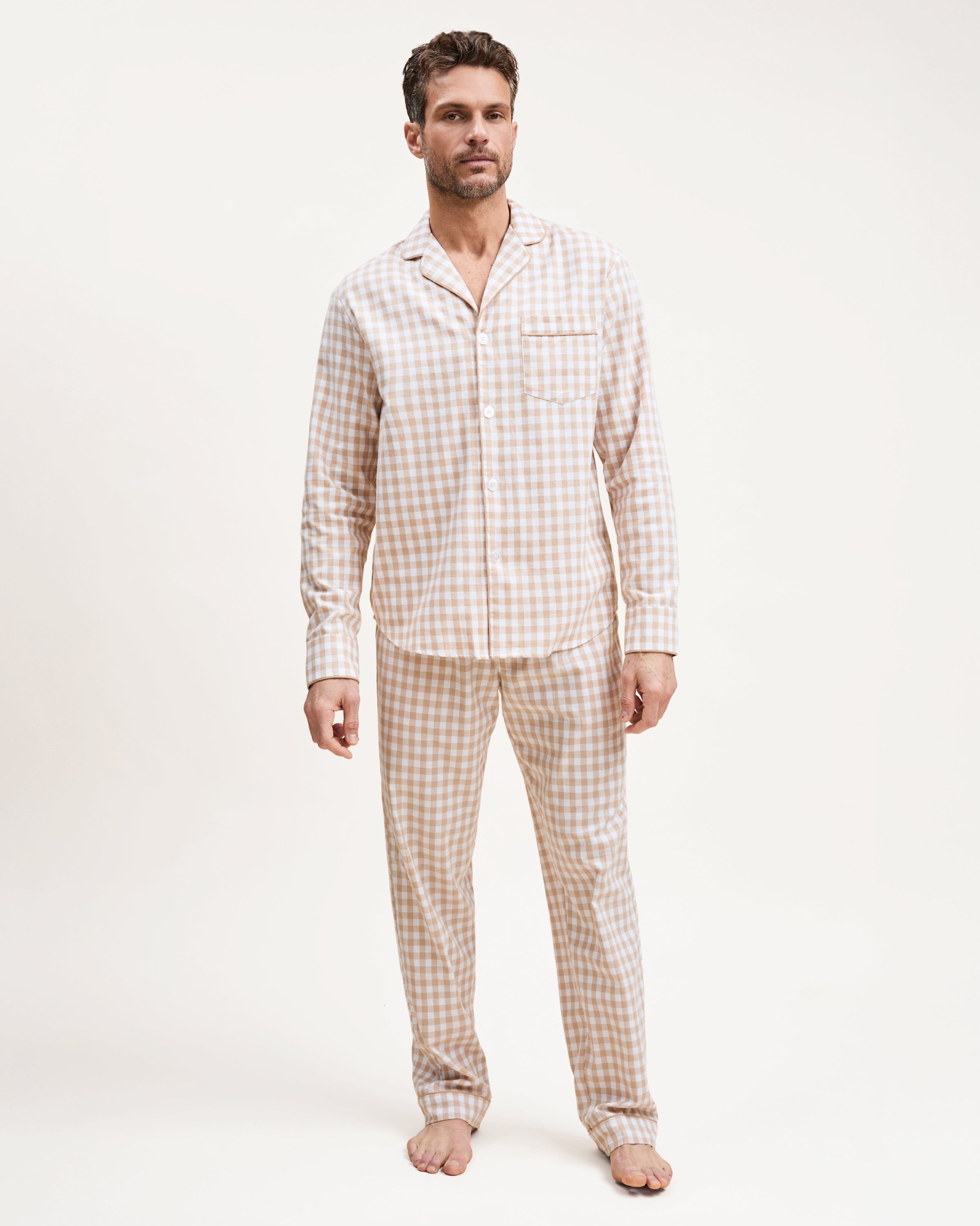 Men’s Twill Pajama Set in Camel Gingham