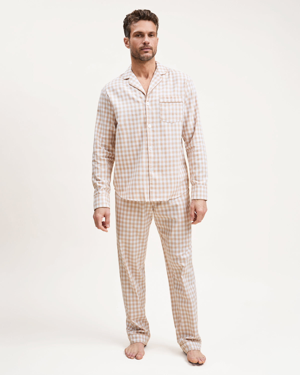 Men’s Twill Pajama Set in Camel Gingham