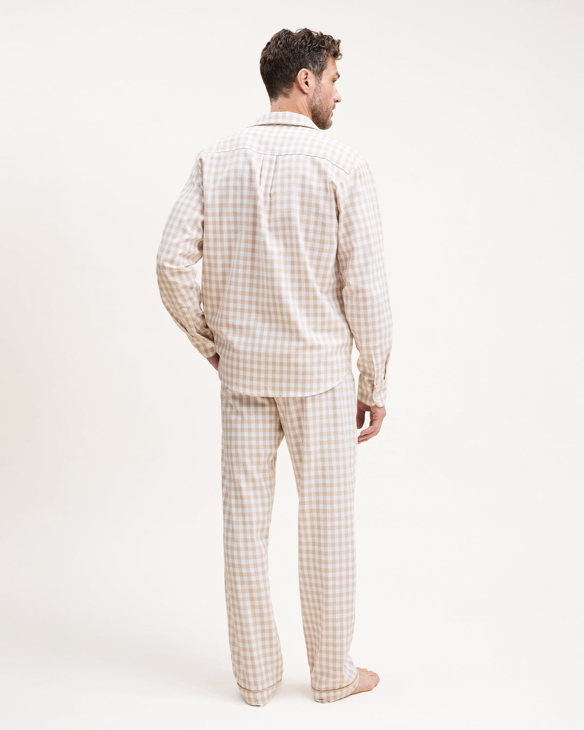 Men’s Twill Pajama Set in Camel Gingham