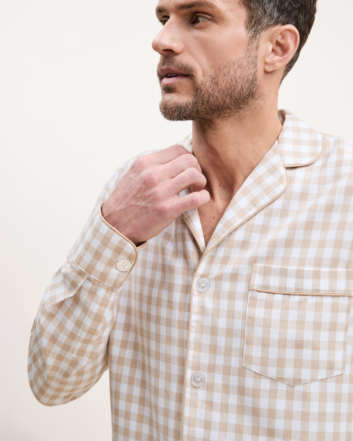 Men’s Twill Pajama Set in Camel Gingham