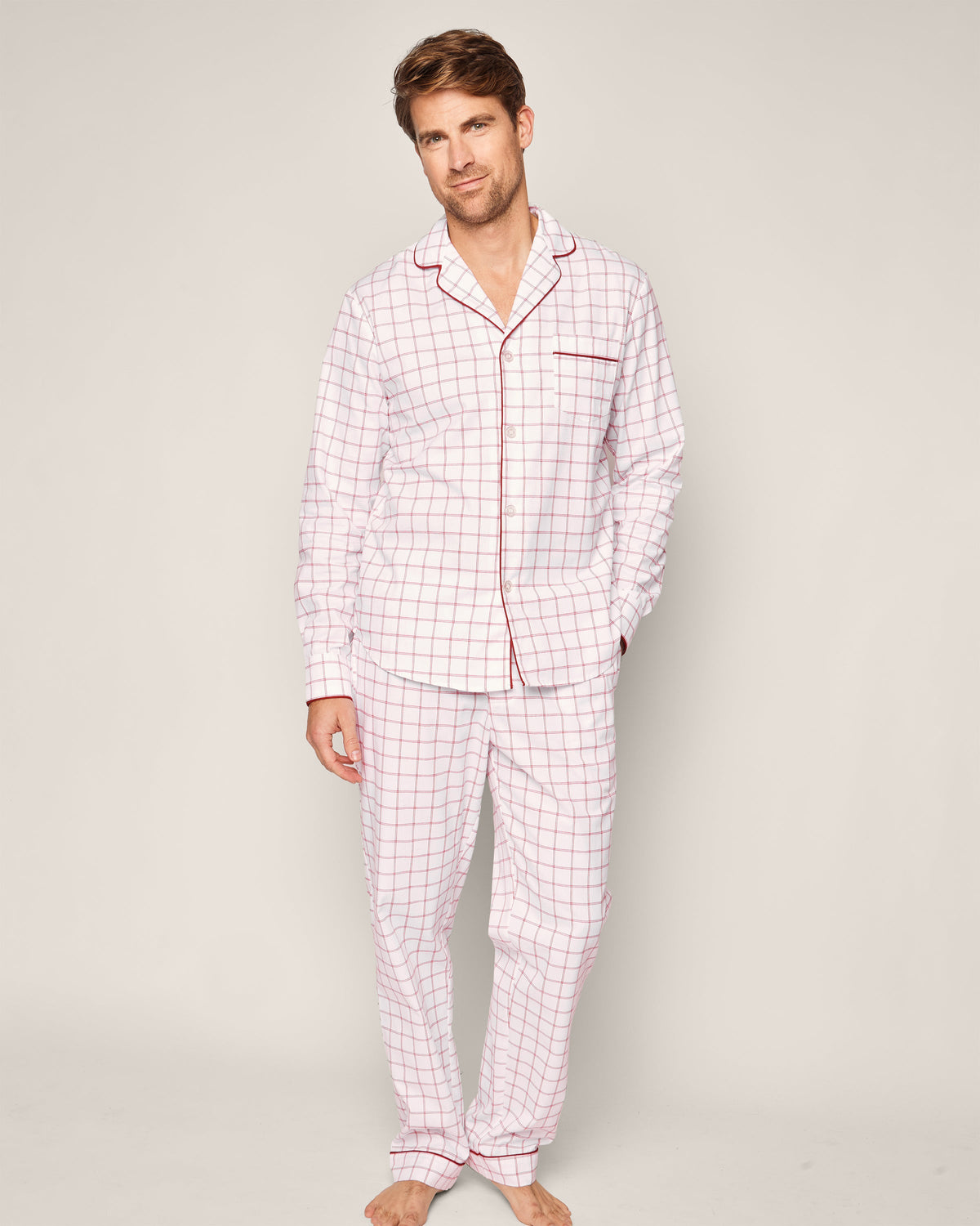 Men’s Twill Pajama Set in Garnet Tattersall