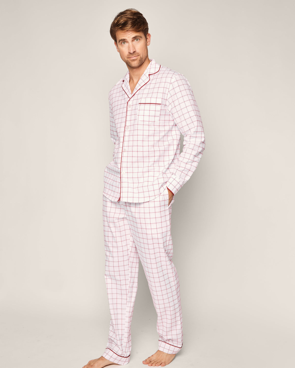 Men’s Twill Pajama Set in Garnet Tattersall