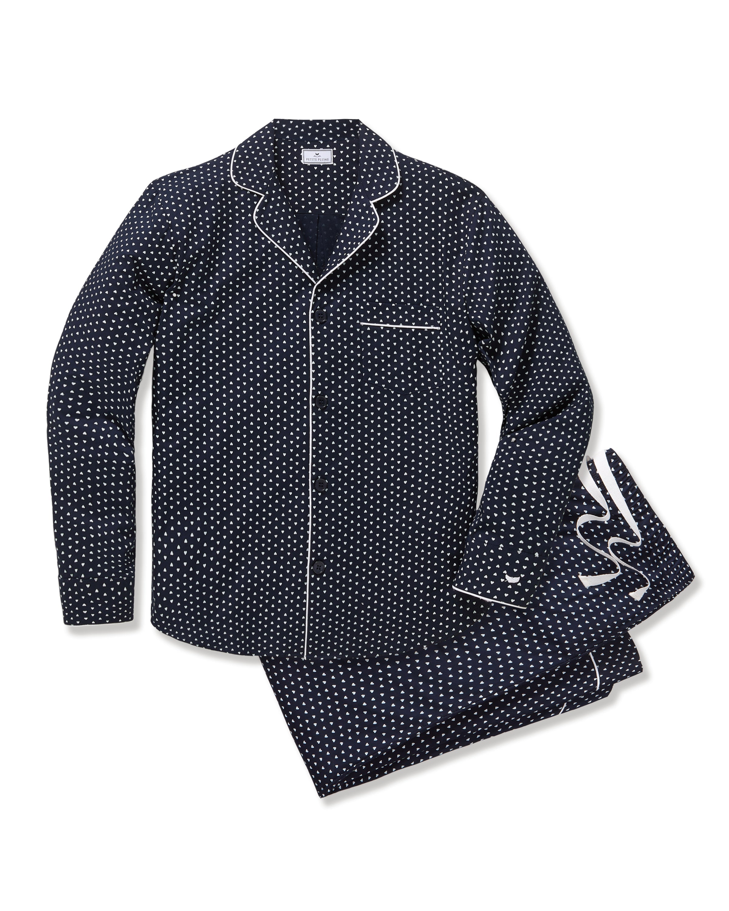 Men’s Twill Pajama Set in Midnight Hearts
