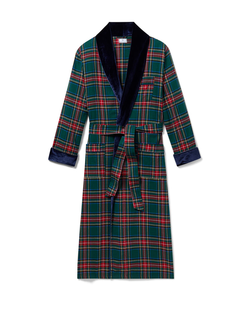 Men’s Brushed Twill Velvet Trim Robe in Kensington Tartan