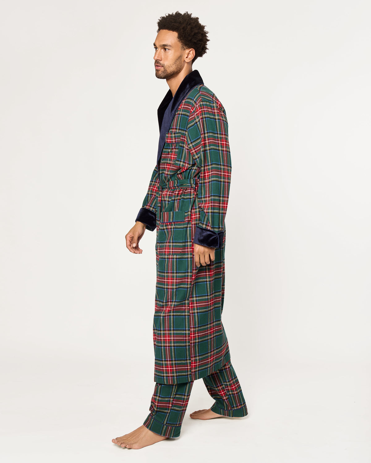Men’s Brushed Twill Velvet Trim Robe in Kensington Tartan