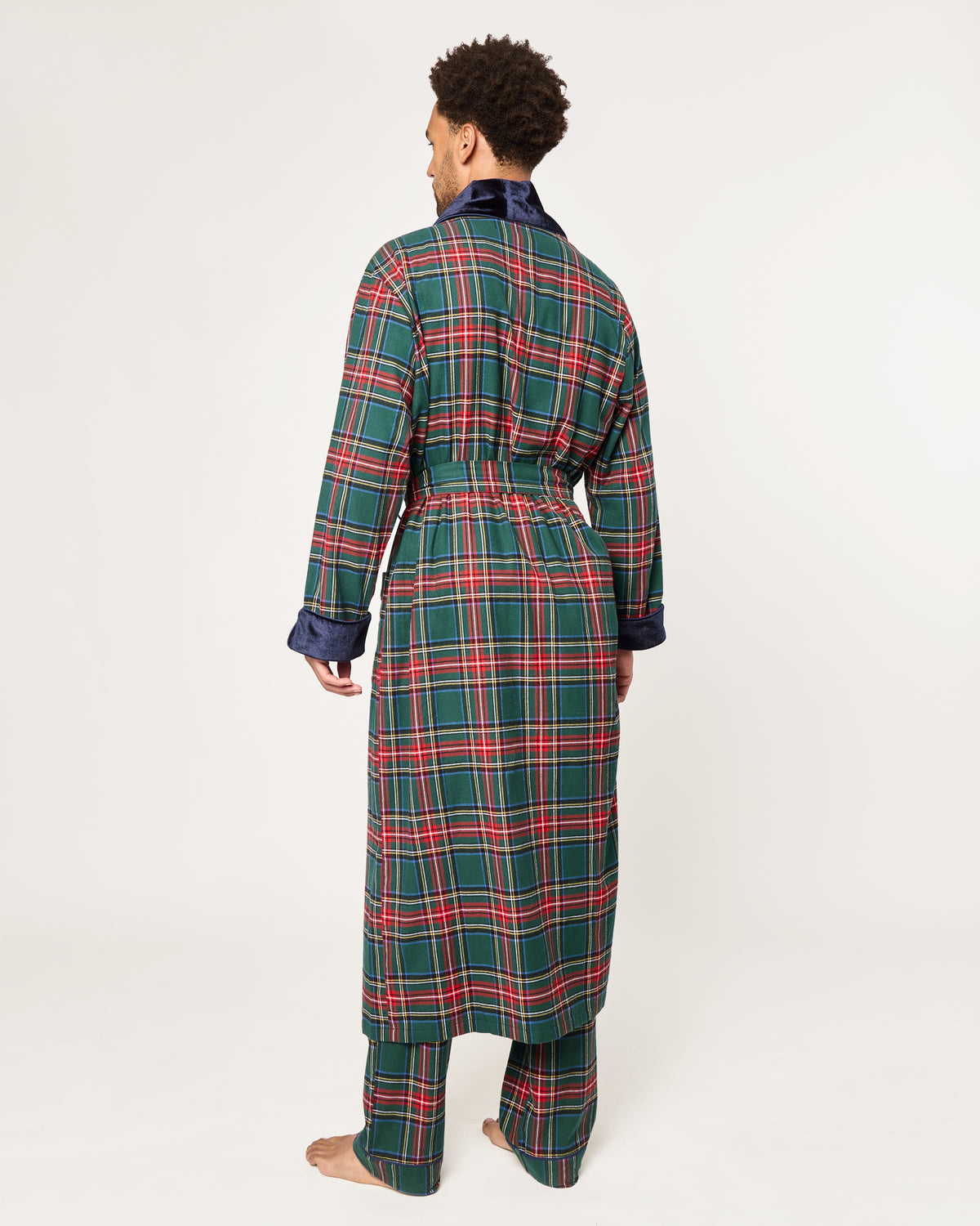 Men’s Brushed Twill Velvet Trim Robe in Kensington Tartan