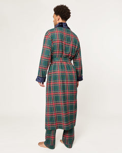 Men’s Brushed Twill Velvet Trim Robe in Kensington Tartan