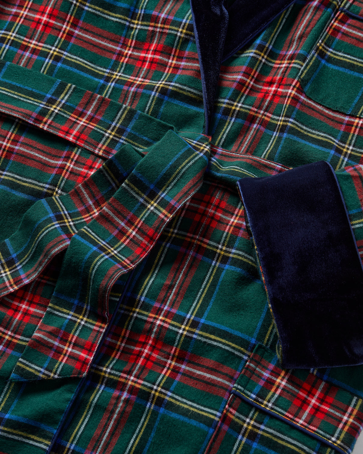 Men’s Brushed Twill Velvet Trim Robe in Kensington Tartan