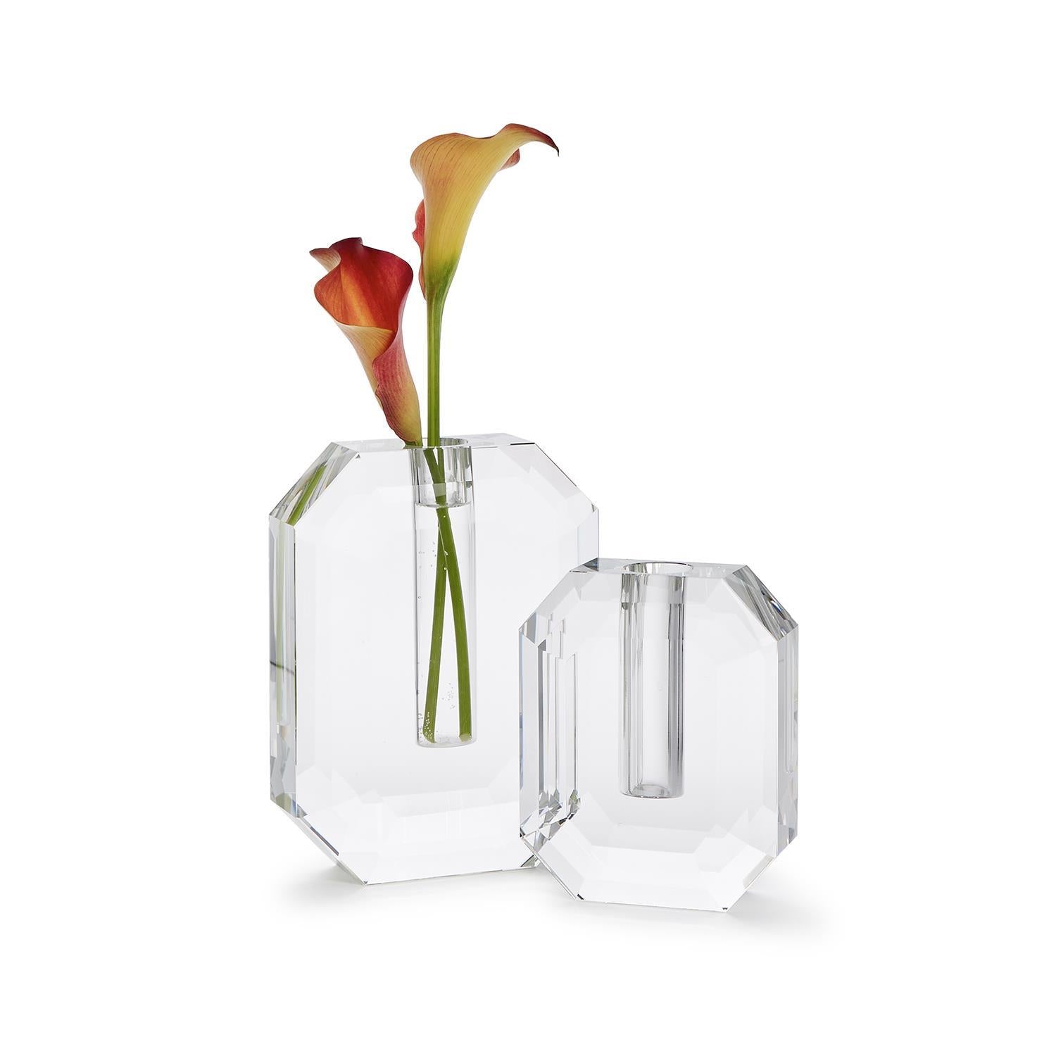 Hex Crystal Vase, Set of 2