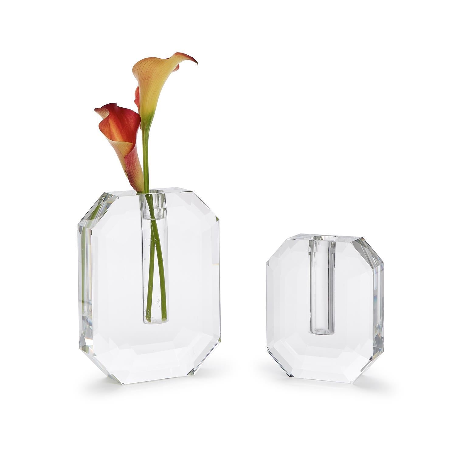 Hex Crystal Vase, Set of 2