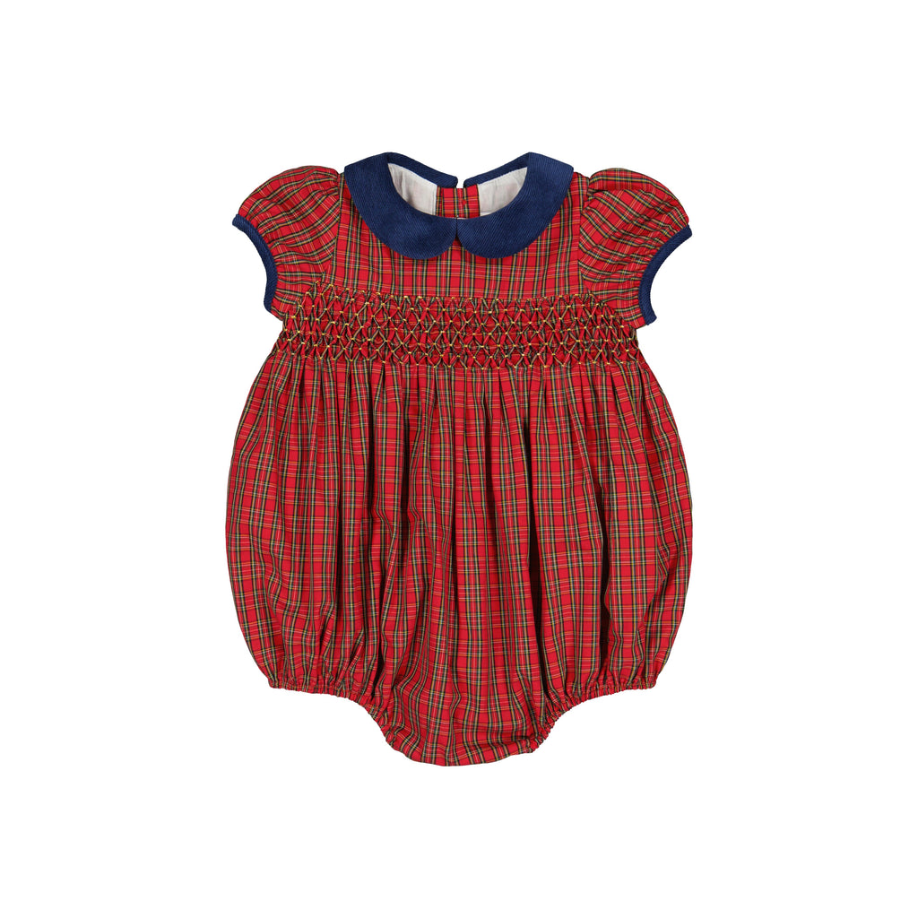 Angelica Red Tartan Short Sleeve Smocked Bubble