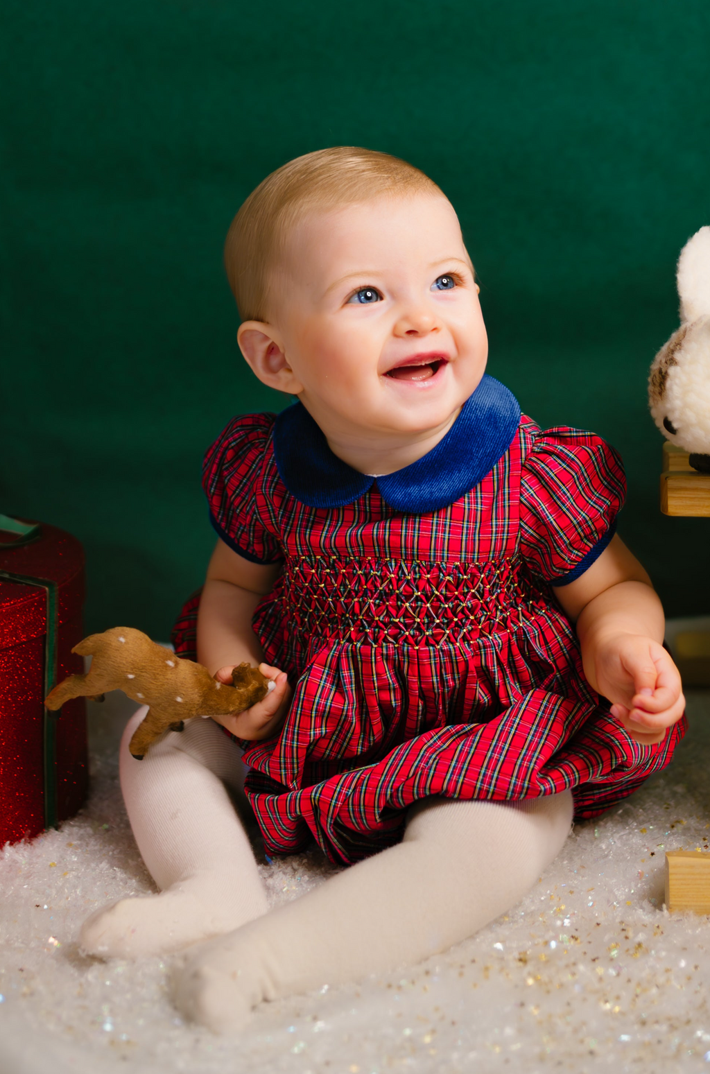 Angelica Red Tartan Short Sleeve Smocked Bubble