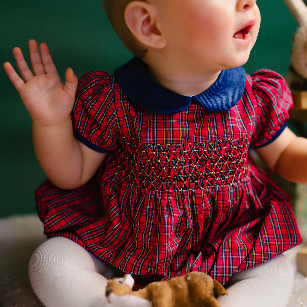 Angelica Red Tartan Short Sleeve Smocked Bubble