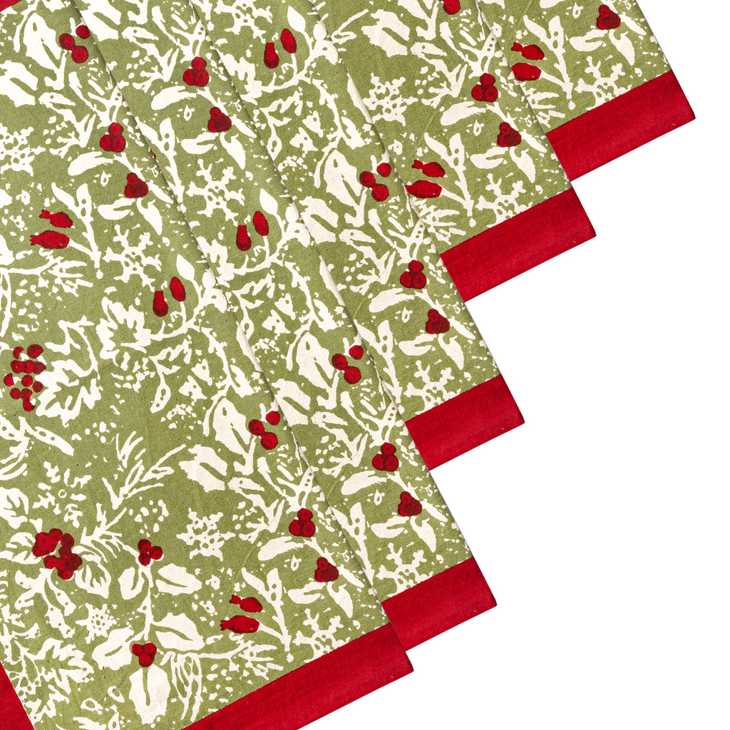 Baies de houx Napkins in Red & Green, Set of 6