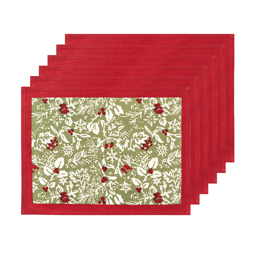 Baies de houx Mats in Red & Green, Set of 6